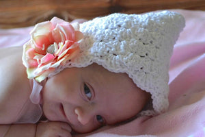 Crochet Pattern for Lacy Pixie Bonnet | Crochet Baby Bonnet Pattern | Baby Hat Crocheting Pattern | DIY Written Crochet Instructions