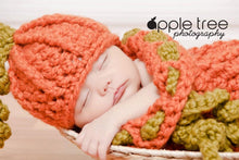 Load image into Gallery viewer, Crochet Pattern for Halloween Chunky Pumpkin Beanie Hat and Baby Cocoon | Crochet Pumpkin Cocoon Pattern | Baby Cocoon Crocheting Pattern | DIY Written Crochet Instructions
