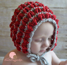 Load image into Gallery viewer, Crochet Pattern for Puff Stitch Baby Bonnet | Crochet Baby Bonnet Pattern | Baby Hat Crocheting Pattern | DIY Written Crochet Instructions
