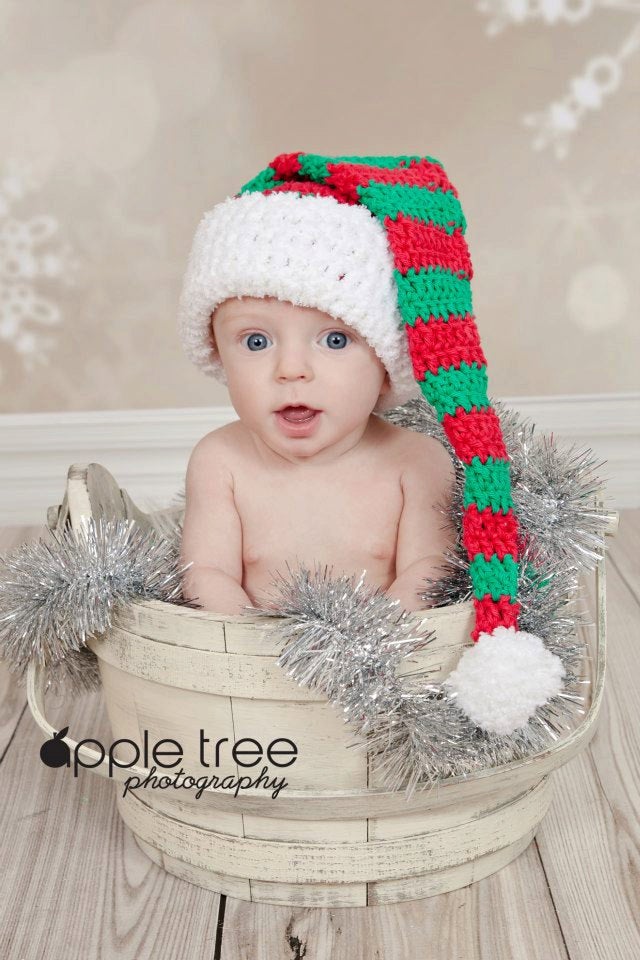 Crochet Pattern for Striped Stocking Cap, Santa or Elf Hat | Crochet Hat Pattern | Christmas Hat Crocheting Pattern | DIY Written Crochet Instructions