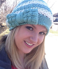 Load image into Gallery viewer, Crochet Pattern for Bella Slouch Beanie Hat with Bobble Bow | Crochet Hat Pattern | Hat Crocheting Pattern | DIY Written Crochet Instructions
