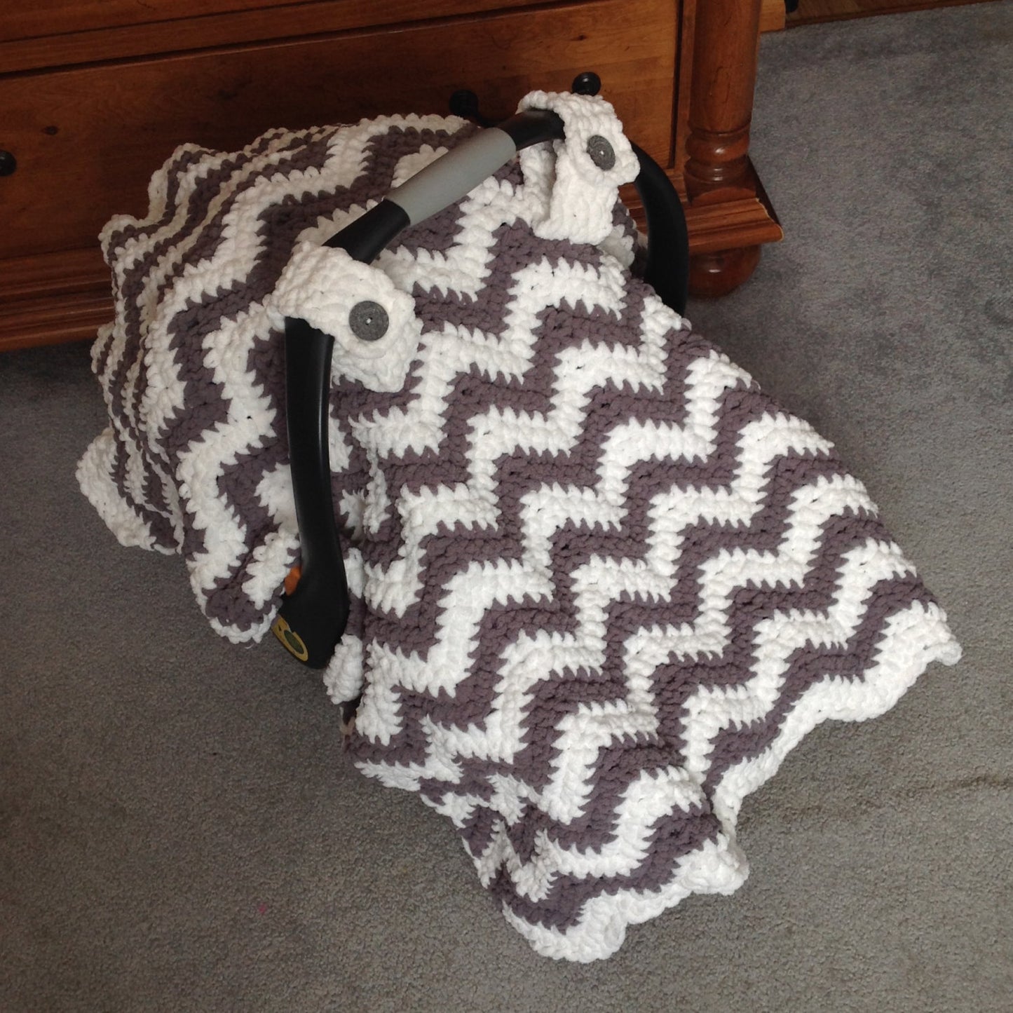Crochet Pattern for Chunky Chevron Car Seat Canopy Cover | Crochet Car Seat Blanket Pattern | Car Seat Cover Crocheting Pattern | DIY Written Crochet Instructions