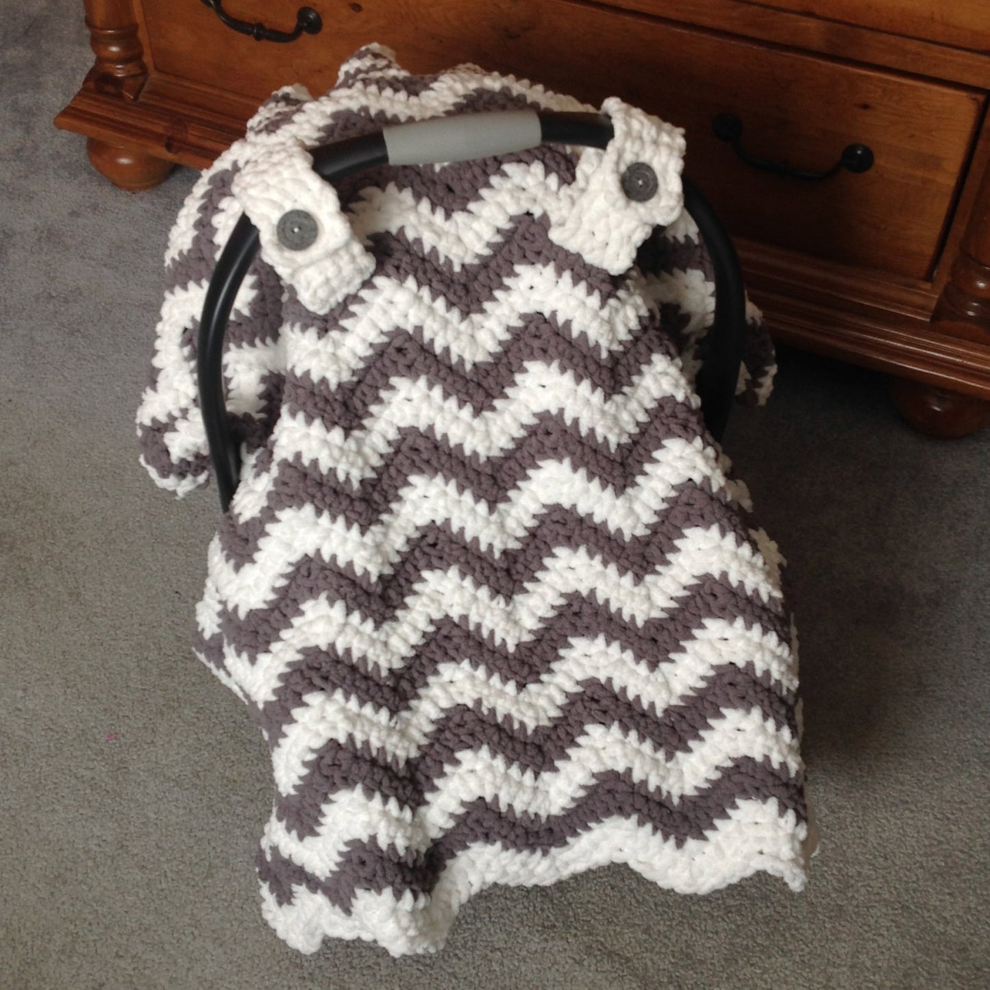 Crochet Pattern for Chunky Chevron Car Seat Canopy Cover | Crochet Car Seat Blanket Pattern | Car Seat Cover Crocheting Pattern | DIY Written Crochet Instructions