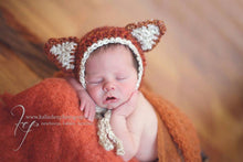 Load image into Gallery viewer, Crochet Pattern for Woodland Fox or Bear Baby Bonnet | Crochet Baby Bonnet Pattern | Baby Hat Crocheting Pattern | DIY Written Crochet Instructions
