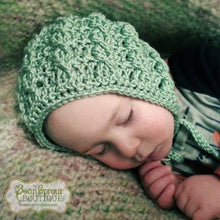 Load image into Gallery viewer, Crochet Pattern for Cable Cross Baby Bonnet | Crochet Baby Bonnet Pattern | Baby Hat Crocheting Pattern | DIY Written Crochet Instructions
