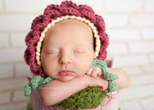 Load image into Gallery viewer, Crochet Pattern for Flower Baby Bonnet | Crochet Baby Bonnet Pattern | Baby Hat Crocheting Pattern | DIY Written Crochet Instructions
